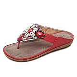 Type de produit: Chaussures Minetom Femmes Bohème Perlé Strass d\'été Chaussons Mode Fleurs Antidérapant Flip Flops Tongs Clip Toe Plate Sandales Pantoufle Plage Chaussure Rouge EU 40