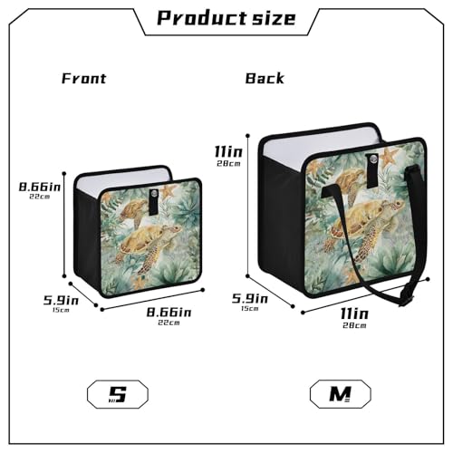 Image of Car Trash Can Organizer Bin with Adjustable Strap for Back Front Seat Console Waterproof Leakproof Collapsible Portable 8.66 Inch Sea Turtle Starfish Plants