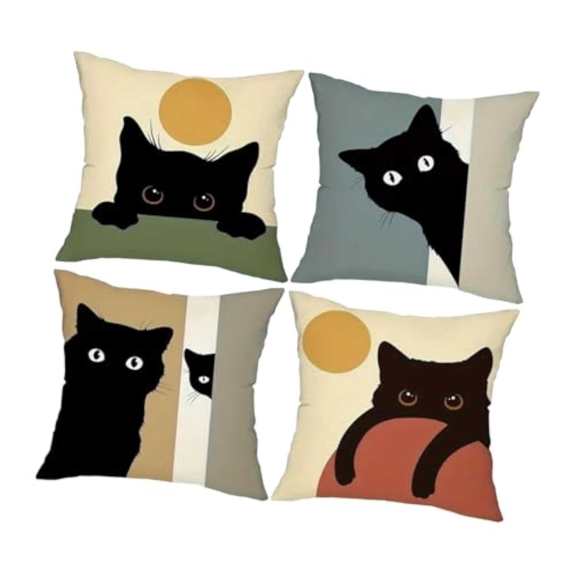 4 Pieces Black Cat Throw Pillow Covers for Home