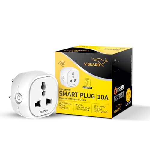 Image of V-Guard 10 A Smart Plug with Bluetooth and WiFi Connectivity | Voice Control using Google Home and Amazon Alexa | Supports iOS and Android | White | 1 Year Product Warranty from V-Guard