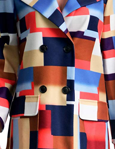 Long Sleeve Color Block Lapel Collar Trench Wool Coat With Breasted &Pockets For Ladies Plaid L #TOP5