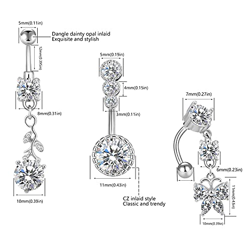 12/15/40Pcs Belly Button Rings 14G Belly Rings for Women CZ Dangle Curved Navel Barbell Body Piercing Jewelry with Gift Box4