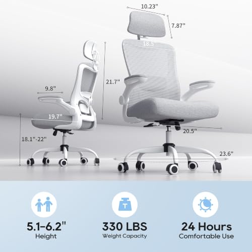 Image of Ergonomic Office Chair for Long Hours, Adjustable Padded Lumbar Support for Lower Back Relief, 330 lb Capacity, Comfortable Computer Desk Chair for Home Office, Work & Study