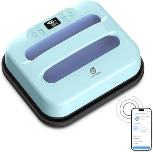 EASYCOUNT E Heat Press 12"X10", Smart Heat Press Machine with Built-in Bluetooth for T-Shirts, Pillows, Tote Bags & More,(Blue-Purple)