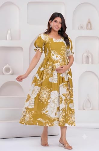 Image of Women's Pure Cotton All Over Printed Maternity Feeding Kurti | Floral Print Maternity Gown