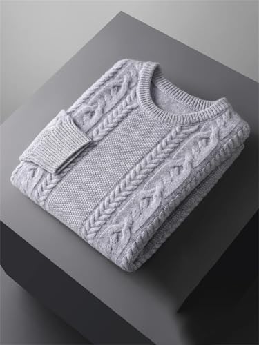 Men’s Merino Wool Sweater O-Neck Cable Stitch Pullover Knitted Long Sleeve Autumn Winter Fashion Top4