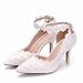 Zapatos De Novia, Sandalias De Encaje Con Hebilla De Tobillo Hueco Lateral, Decoración De Perlas Con Flecos De Encaje, Altura Del Talón 8CM Boda, Fiesta, Dama De Honor,Blanco,EU37