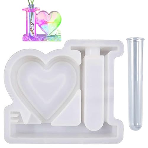 PIDUDU Moule en silicone époxy - En résine - Pour bricolage - Lettre et cœur - Vase en silicone - Forme personnalisée pour la décoration de la maison - Cadeau (B) Cover