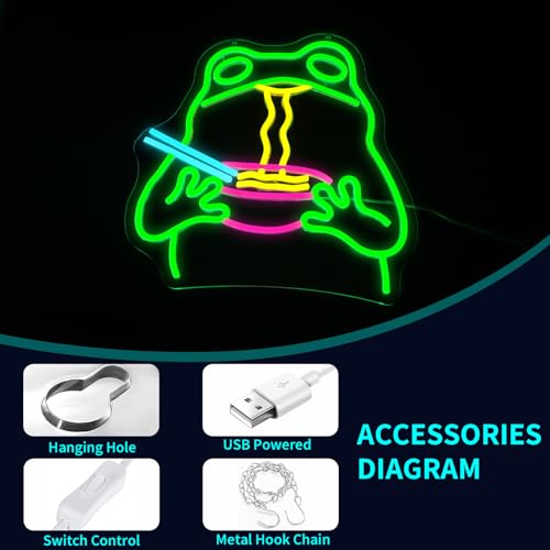Image of Neon Sign, JGHTURIE Frog Dimmable Neon Signs for Wall Decor, Cute Funny Frog Ramen Light up Led Sign for Room, Kitchen, Shop, Bar, Birthday, Party & Home Decor - USB Powered