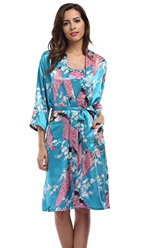 Joy Bridalc Women's Kimono Robe Gorgeous Loungewear 2PC Set Sleepwear Camisole & Robe, turquoise 2XL - Thumbnail 2
