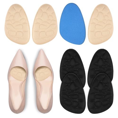 8 Piezas Señoras Almohadilla Metatarsal, Universales Antideslizantes Plantillas Tacones Altos, Esponja Absorbente del Sudor y Transpirable Media Plantilla Delantera, Aliviar Presión del Pie y Dolor