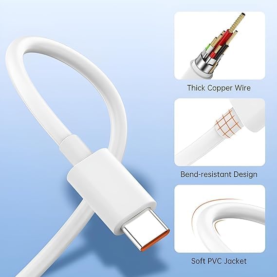 Image of 67W Mobile Phone Data Charging Cable for Redmi Note 13 Pro /12 Pro /11 Pro 5G /11S /9 pro /11 /10 Pro max /Poco X5 /X4 Pro /M5 Pro /M4 /X3 pro /Mi 11 Ultra /11 Lite Ne /11t /10i Hyper Charge Turbo, White (VIP-195)