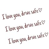 Teybouk 3 PCS I Love You Drive Safe Car Mirror Stickers, Vinyl Waterproof Sunscreen Stickers, Cute Women's Handwritten-Style Sticker Decoration, for Window Mirror Tumbler Water Bottle (Red)