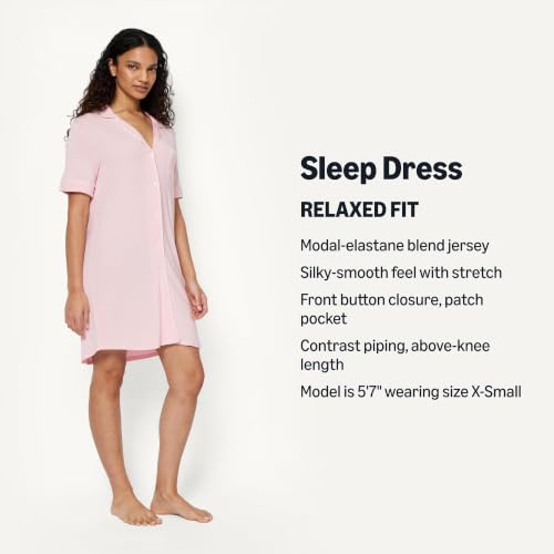 Image of Amazon Essentials Women's Modal-Blend Nightgown, Short Sleeve Button-Down