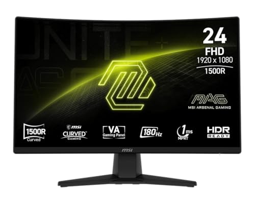 MSI MAG242C Curved Gaming Monitor, 1920 x1080(FHD), VA, 1ms, 180Hz, Freesync Premium, HDMi, DP Port, Tilt