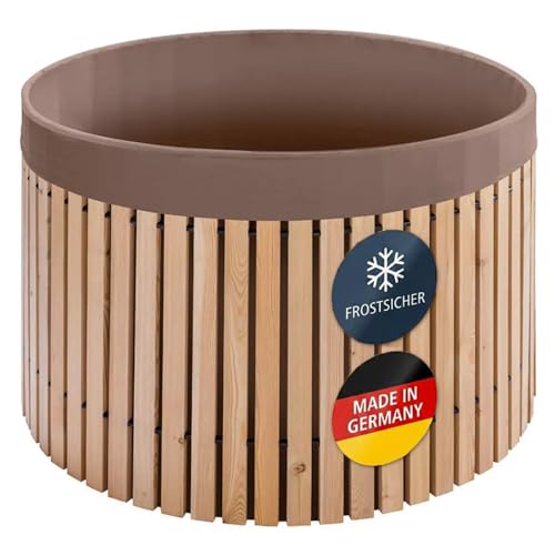 Beckmann Premium Regenfass Regentonne 1000 Liter aus Lärchenholz Tauchbecken frostsicher Wassertank & Wasserfass inkl. Folie Ø 124x88cm
