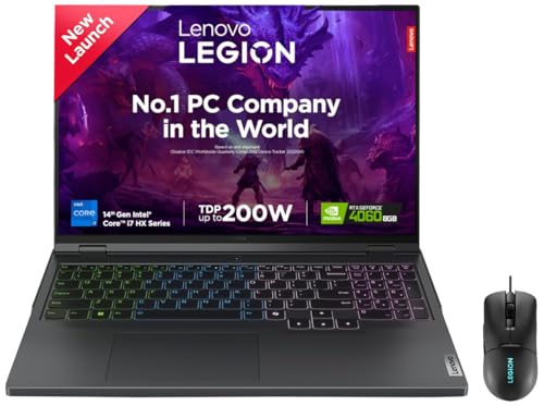Image of Lenovo Legion Pro 5 Windows, Intel Core i7-14650Hx 16 inch (40.64Cm) WQXGA IPS 500Nits 240Hz Gaming Laptop (16GB /1Tb SSD /Win /Nvidia RTX 4060 8GB /Grey /2.5Kg), 83DF003NIN +M300S Mouse