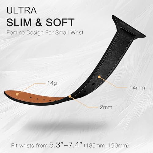 Image of JR.DM Slim Leather Bands Compatible with Apple Watch Band 38mm 40mm 41mm 42mm 44mm 45mm 46mm 49mm, Genuine Leather Band with Charms, Feminine Design for Iwatch Ultra SE Series 11 10 9 8 7 6 5 4 3 2 1