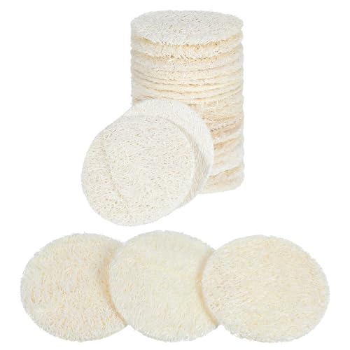 Nogeqi 20 Pcs Natural Loofah Sponge Pads for Washing Face Exfoliating Body Face Scrub Pads for Makeup & Dead Skin Masks Removal Exfoliating Face Pad for Women Men Cleansing Skin(2.17 Inch)
