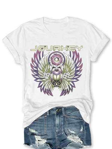 Journey T Shirts for Women Vintage Travel Shirt Funny Graphic Tees Short Sleeve Tops (White,S)
