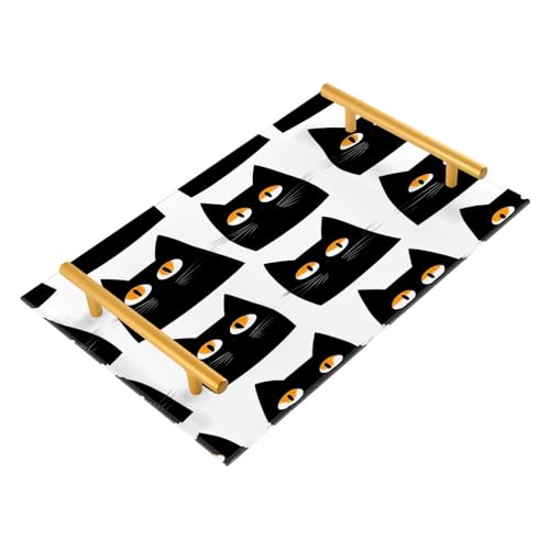 BOESI Doodle Cute Black Cat Tray, Tray with Handles, Countertop Organizer, Decorative