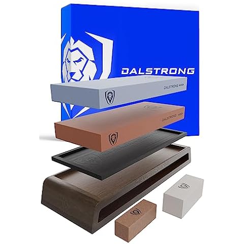 Dalstrong Premium Whetstone Kit - #1000/#6000 Knife Sharpening Kit - Extra Large Grit Stones - Top-Grade Corundum - Thick Knife Sharpening Stone - Hand Crafted Acacia Wood - Whetstone Knife Sharpener Cover