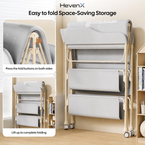 Image of Premium Diaper Changing Station | Baby Changing Table with Storage Baskets, Wheels & Hanging Toy Arch - Portable & Foldable Nursery Organizer, High Carbon Steel Frame (Grey)