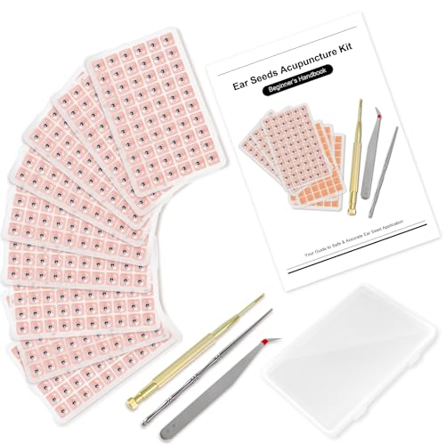 1080Pcs Ear Seeds Acupuncture Kit Auricular Sticker Kit with Ears Seed Acupressure Ear Chart Acupuncture Pen Tweezers