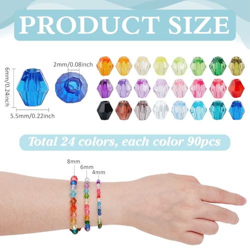 PH PandaHall 2880pcs 24 Colors Bicone Beads Faceted Acrylic Beads 6mm Loose Beads Assortment Lot for DIY Craft Bracelet Necklace Jewelry Making