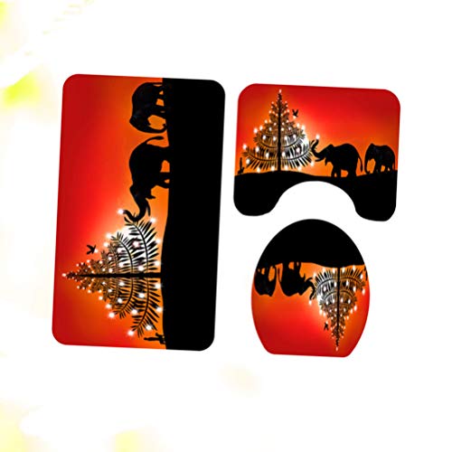 YARNOW Weihnachtselefant Toilettensitzbezug 3 Stück Weihnachts-Toilettensitzbezug Und Teppichset rutschfeste Toilettenmatte Sockelmatte Badematte Badezimmerdekoration für Urlaubsdekor