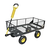 RIDALIYA 950 lbs Steel Garden Cart, Heavy Duty Yard Utility Wagon with 10' Pneumatic Tires, Removable Mesh Sides and 180° Rotating Anti-Slip 2-in-1 Convertible Handle