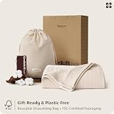 Bedsure PureWoven 100 percent organic cotton waffle luxury blanket in beige, photo 6