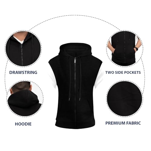 NOROZE Mens Sleeveless Sweatshirt Hoodies Top (2XL, Black) - Image 5