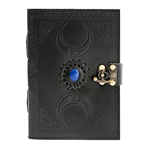 Orbit Art Gallery Blank Book Journal With Lock Clasp Blue Stone Prop Vintage Handmade Leather Diary Embossed Antique Notebook Daily 7 X 5 Inches (Black) Cover