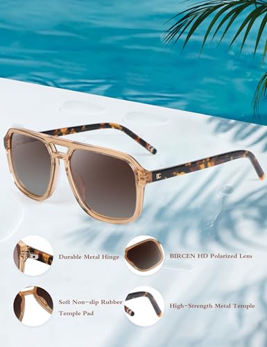 Image of BIRCEN Mens Acetate Polarized Sunglasses: Retro Square Sun Glasses UV400 Protection Anti-Glare Shades for Driving Travel