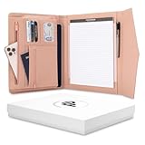 FOREVERMORE Zipper Padfolio Portfolio Binder Organizer for Women | Faux Leather Portfolio Folder for Resume, Documents, Tablet and Business Cards | Notebook Organizer with Notepad Included - Pink