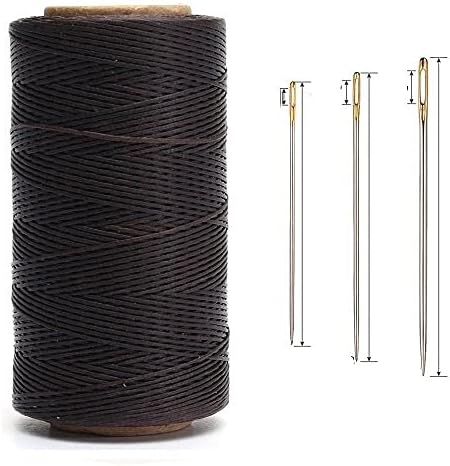 AntKits 284 Yards 150D 0.8mm Flat Leather Waxed Thread Cord and 12 pcs Stitching Needles with Big Pinhole for Leather Factory or Leathercraft DIY, Deep Coffee