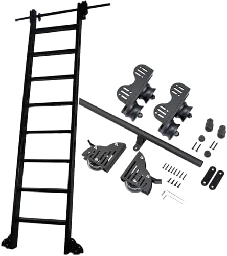 Heavy Duty Retractable Library Ladder Hardware Kit with Braking Wheels, 6.6ft Sliding Track for Loft, Kitchen, Wine Cooler, Warehouse (No Ladder Included)