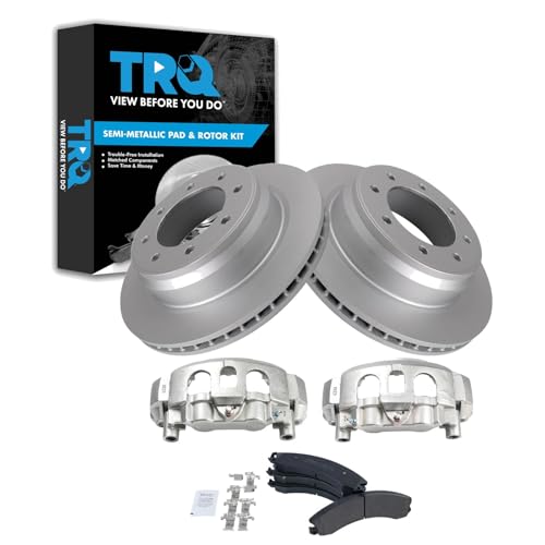 Image of TRQ Rear Brake Pad, Caliper, & Rotor Kit Semi-Metallic Compatible with 2012-2021 Nissan NV1500 NV2500 NV3500