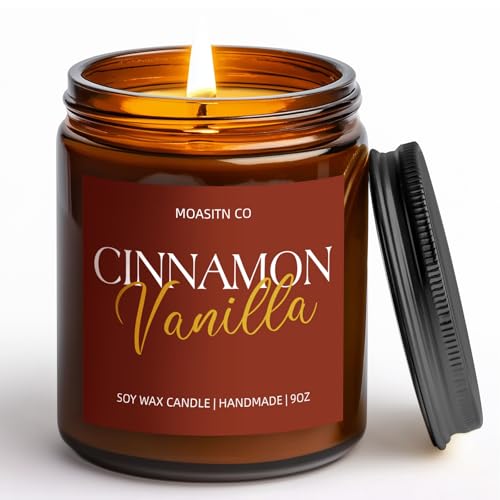 Cinnamon Vanilla Candle for Home Scented| Organic Soy Non Toxic Candles| Long Clean Burning Aromatheraphy Jar Candel for Women Men for Autumn Winter Halloween Thanksgiving Relaxing| 9oz