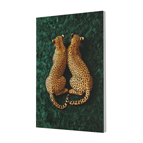 Cuadro de dos leopardos en verde profundo: arte estético enmarcado de 30x45 cm para salón