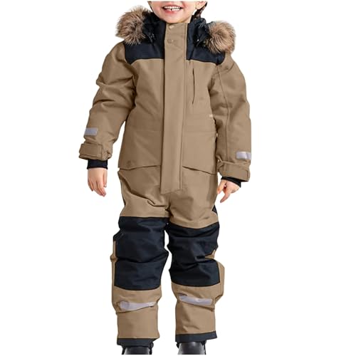 Kids Snow Suit Boys Girls One Piece Winter Jumpsuits Colorblock Patchwork Snowsuits Warm Overalls Waterproof Ski Suits