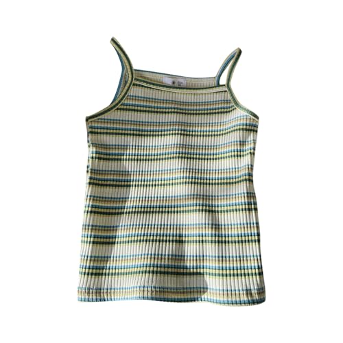 Girls Striped Tank Tops Sleeveless Vest Ribbed Kint Spaghetti Strap Graphic T-Shirts Summer Sports Trendy Soft Shirts