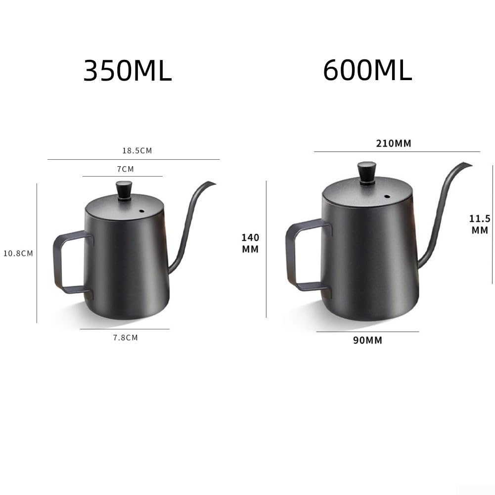 Cafeteras de goteo manual, construcción de acero inoxidable, capacidad de 350 ml y 600 ml (negro 600 ml)