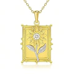 Gold Sunflower Necklace with 5A CZ