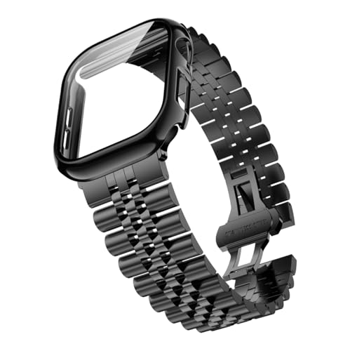 Image of baozai Compatible Apple Watch Bands 46mm 45mm 44mm 42mm 41mm 40mm 38mm, Stainless Steel Band with Screen Protector Case for Apple Watch Series 11 /10 /9 /8 /7 /6 /5 /4 /3 /2 /1 /SE3