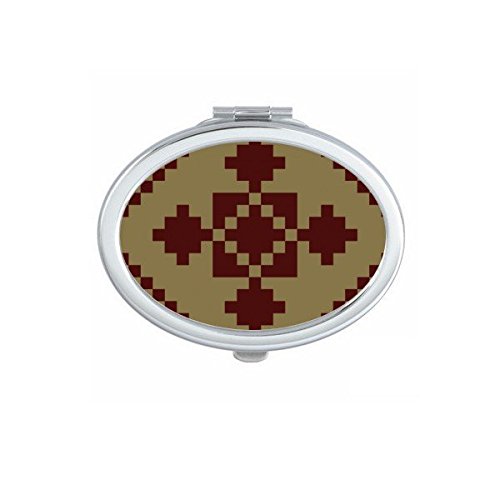 Miroir de poche de forme ovale au motif nordique marron et beige