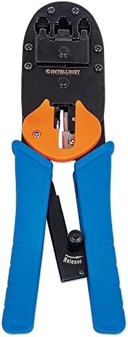 Intellinet RJ45 Crimp Tool – All-In-One Modular Pass Through Crimper with Wire Cutter & Stripper Functions – Crimps RJ45, RJ22, RJ12, RJ11, RJ10, RJ9 Connector Plugs – Lifetime Mfg Warranty - 211048