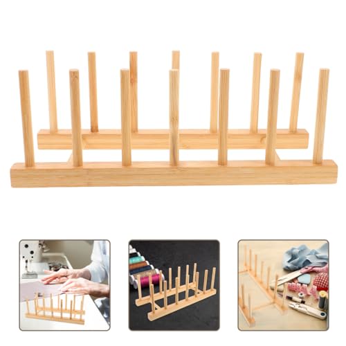 Image of STOBOK Sewing Storage Rack Wood Thread Racks Wooden Thread Holder Sewing Thread Rack Holder Embroidery Thread Rack Yarn Holder Dispenser Crochet Yarn Ball Holder Solid Wood Tool