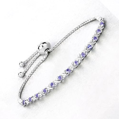 Tanzanite Bracelet, Natural Tanzanite Round Bolo Bracelet in .925 Sterling Silver, December Birthstone, Silver Tanzanite Bracelet (Adjustable Up to 10 Inch) for Women4